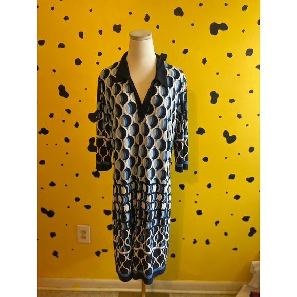 Vintage-Inspired Blue Geometric Dress | Retro Mod Print | Statement Piece - Picture 3 of 6